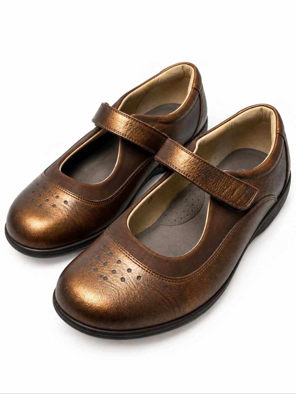 Drew Mary Jane Style Metallic Brown Leather Orthopedic Comfort Shoe Women 9 W